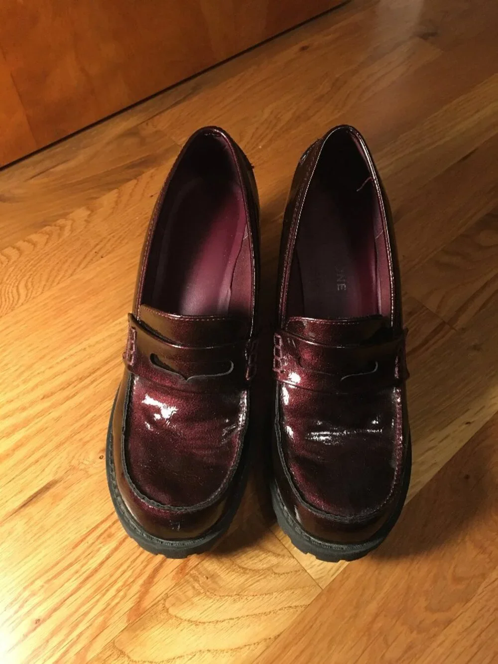 wine red platform loafers